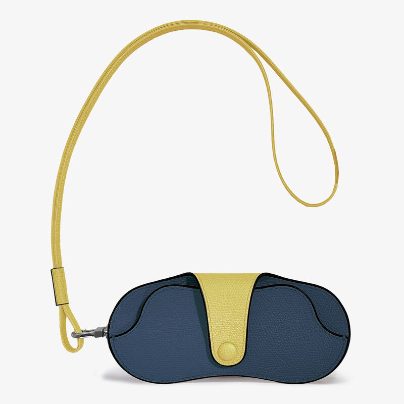 2 COLORS GLASSES HOLDER COLOR-BLOCK WITH STRAP CALF LEATHER VS PALLADIUM,BZAJC,gallery