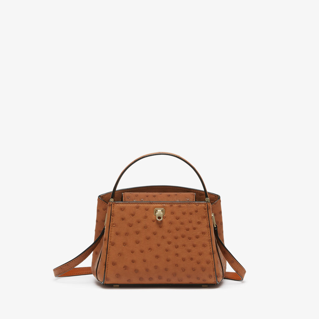 Brera Ostrich Crossbody Micro Bag - Gold Brown - Struzzo - Valextra - 1