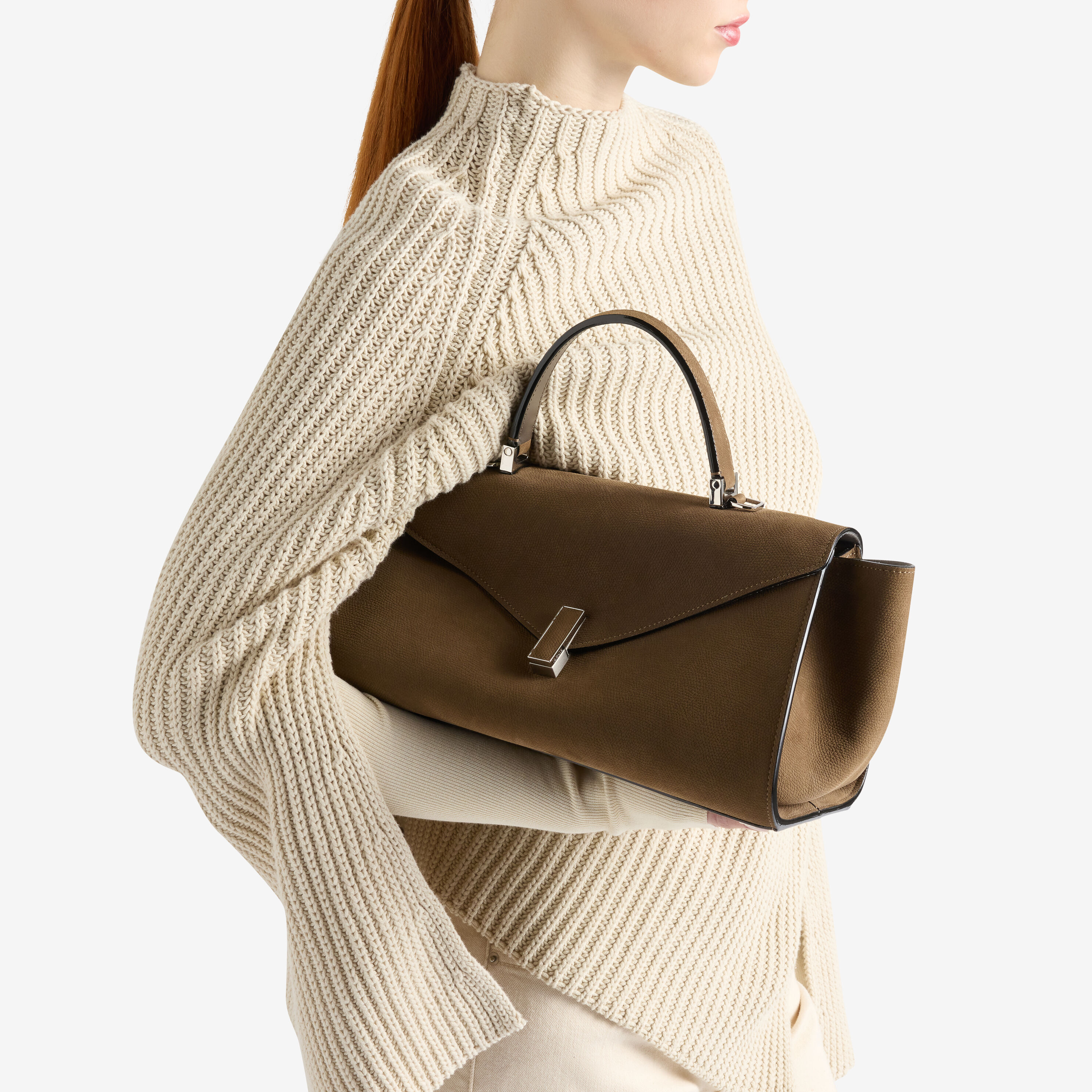 バッグ 126710 Women's Khaki Brown Luxury Leather Top Handle Bag | Valextra Iside