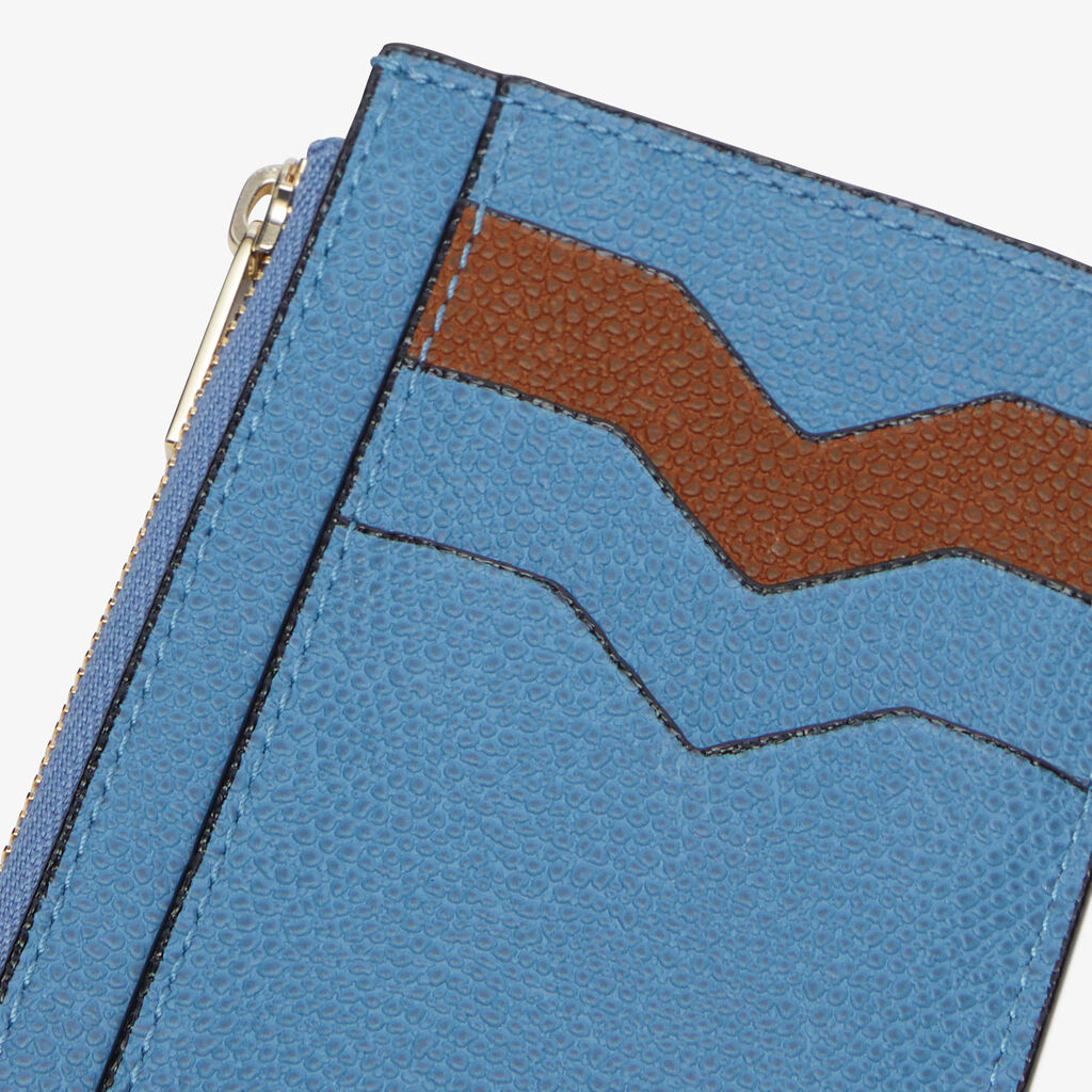 Card Holder 3CC with Zip - Nebula Blue/Chocolate Brown - Vitello VS - Valextra - 3