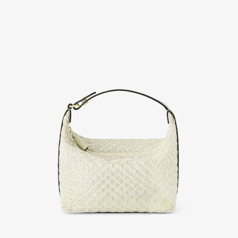 Mochi Merletto Top Handle Mini Bag - Pergamena White - Tessuto ricamo Rete/Vitello Millepunte Soft - Valextra - 1