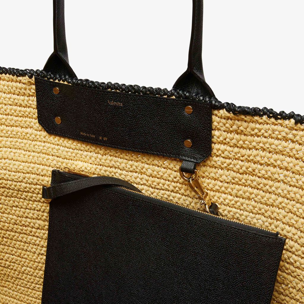 Borsa Tote Soft Rafia Crochet Maxi - Beige/Nero - Rafia/Vitello VS - Valextra - 3