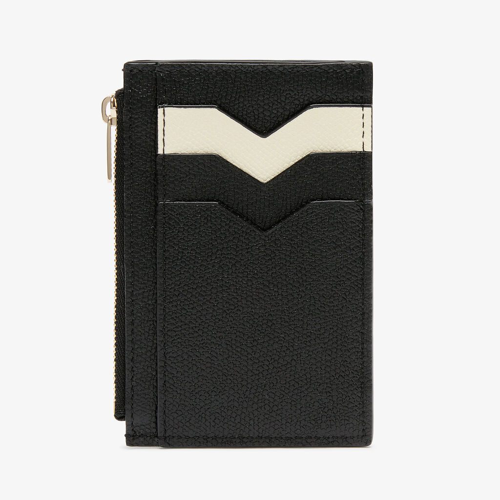 Card Holder 3CC with Zip - Black/Pergamena White - Vitello VS - Valextra - 5