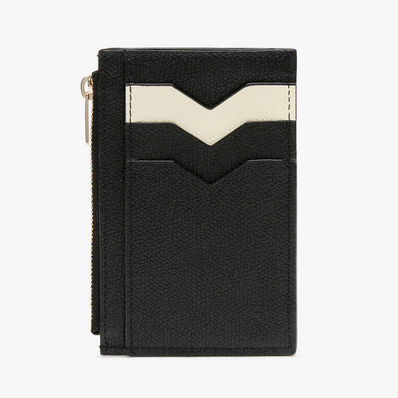 Card Holder 3CC with Zip - Black/Pergamena White - Millepunte calf leather - Valextra - 5