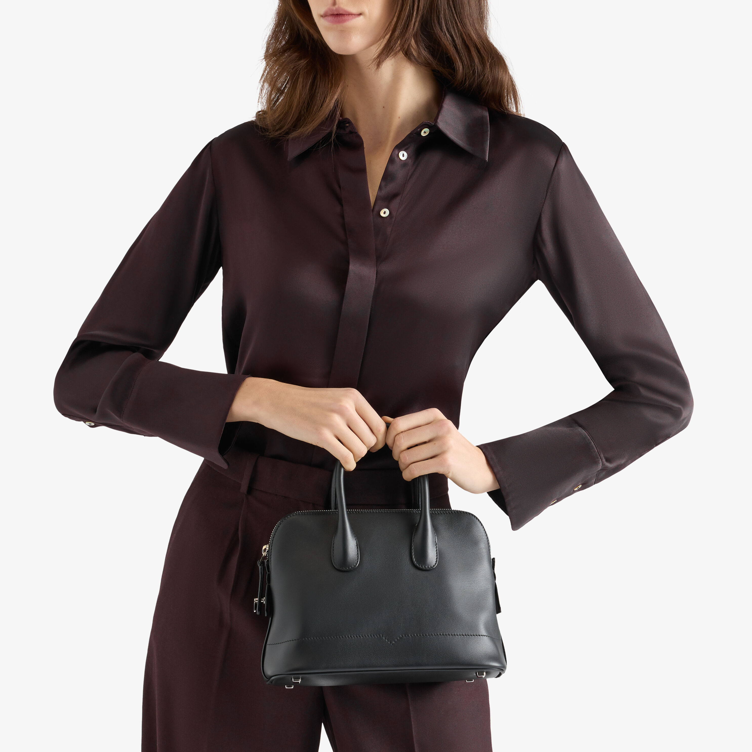 Women's Black Luxury Leather Bowling Mini Bag | Valextra My Logo