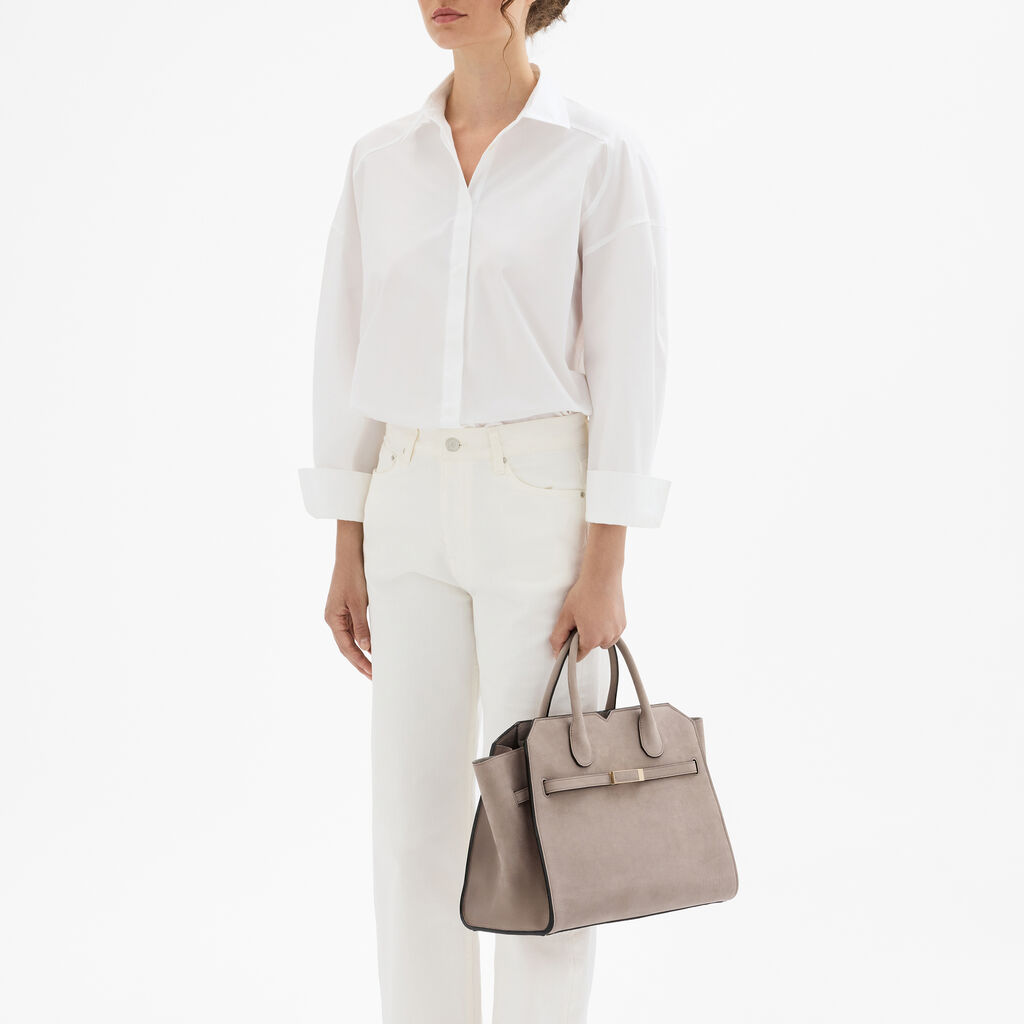 Borsa a Due Manici Milano Senso Media - Rosa Nude - Vitello Millepunte Nabuk - Valextra - 2