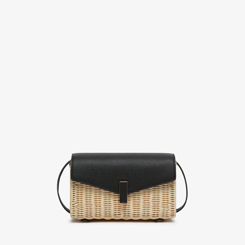 Iside Wicker Clutch - Beige/Black - Natural wiker and Millepunte calf leather - Valextra - 1