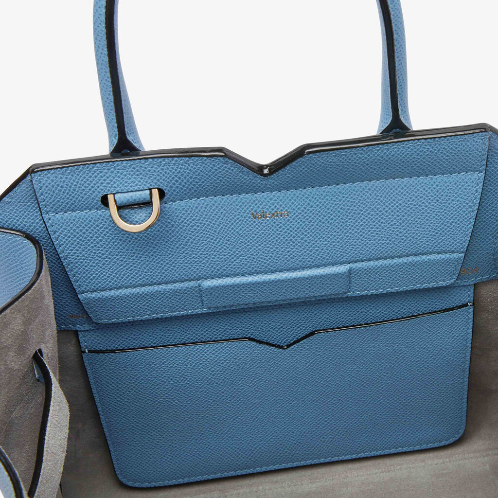 Borsa a due manici Milano Mini - Blu Nebula - Vitello Millepunte Soft - Valextra - 3