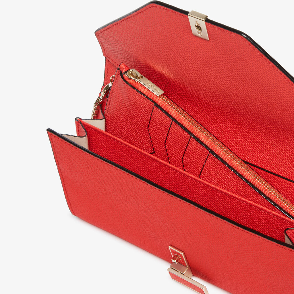 Iside continental purse with chain - Crimson Red - Vitello VS - Valextra - 2