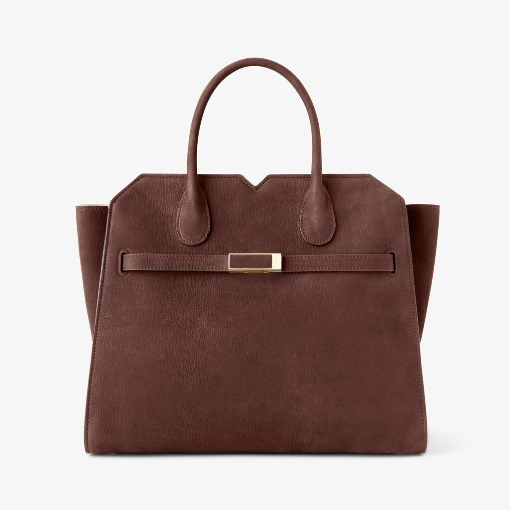 Borsa a Due Manici Milano Senso Media - Marrone Cioccolato - Pelle Millepunte Nabuk Senso - Valextra - 1