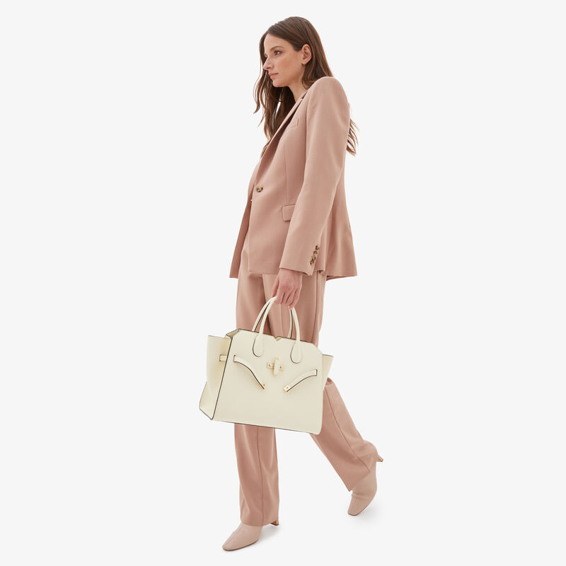 Milano Two Handles Medium Bag - Pergamena White - Millepunte Soft calf leather - Valextra - 3