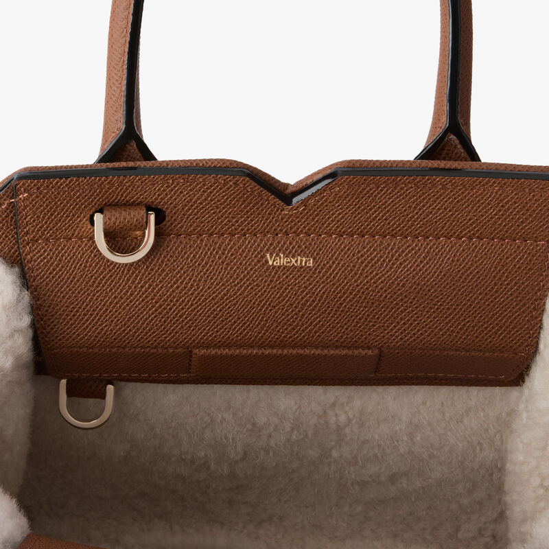 Milano Suede Shearling Two Handles Mini Bag - Chocolate Brown - Montone Scamosciato/Vitello Millepunte Soft - Valextra - 6
