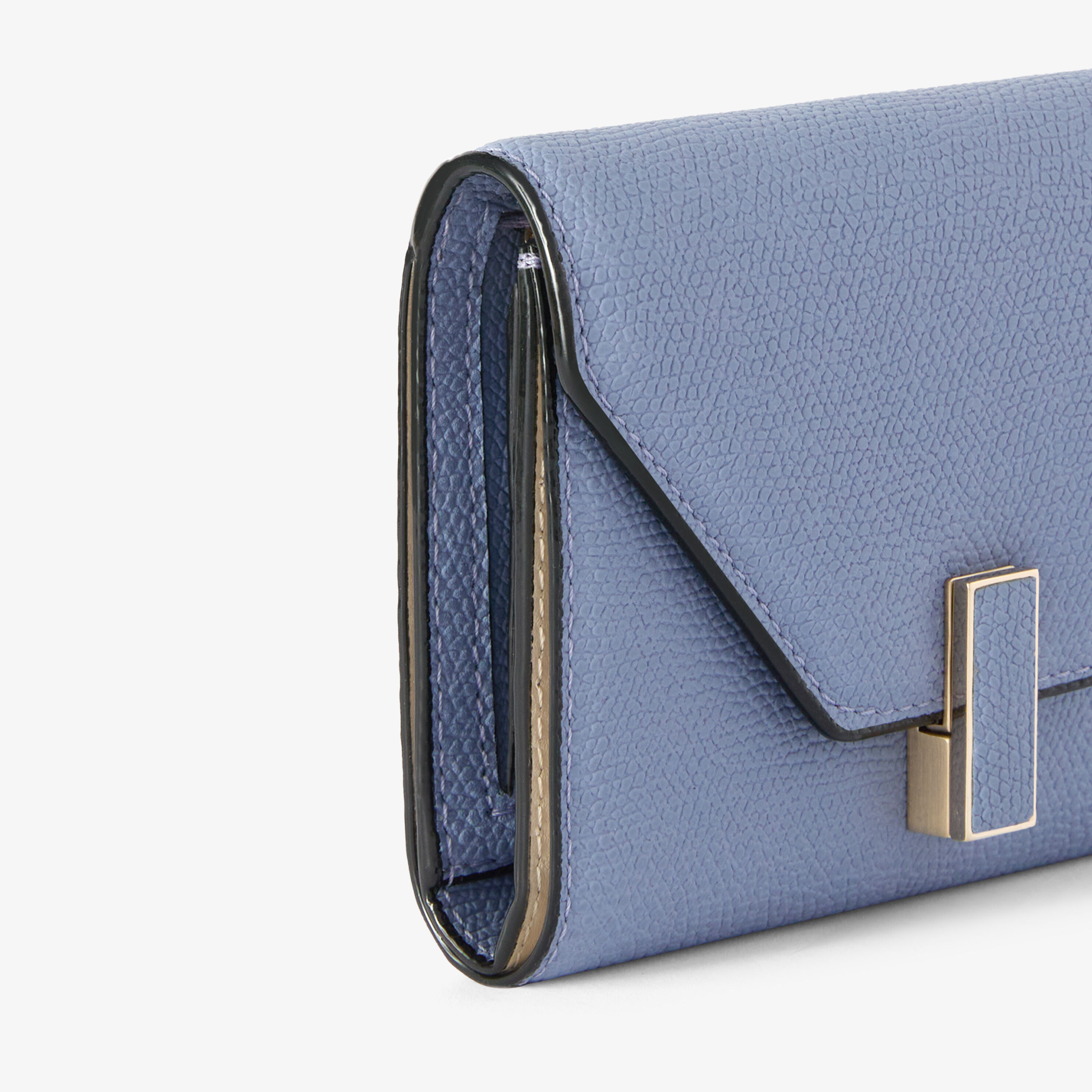 Light Blue Grained Leather Luxury Fold Wallet | Valextra Iside
