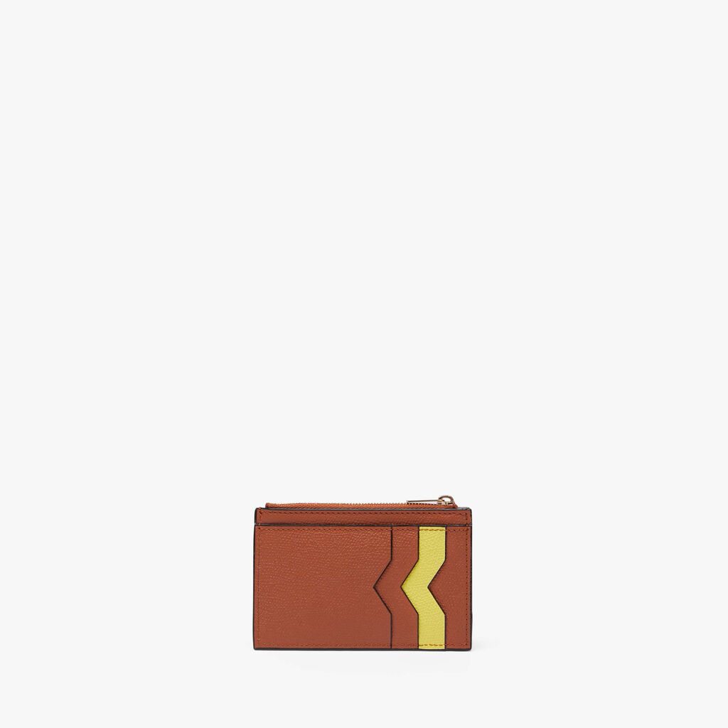 Card Holder with Zip Pocket 3CC - Gold Brown/Citrine Yellow - Vitello VS - Valextra - 1