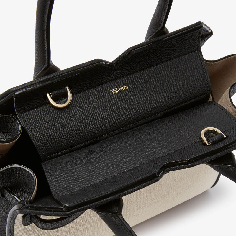 Milano Canvas Two Handles Mini Bag - Sand Brown/Black - Natural Canvas and calf leather - Valextra - 4