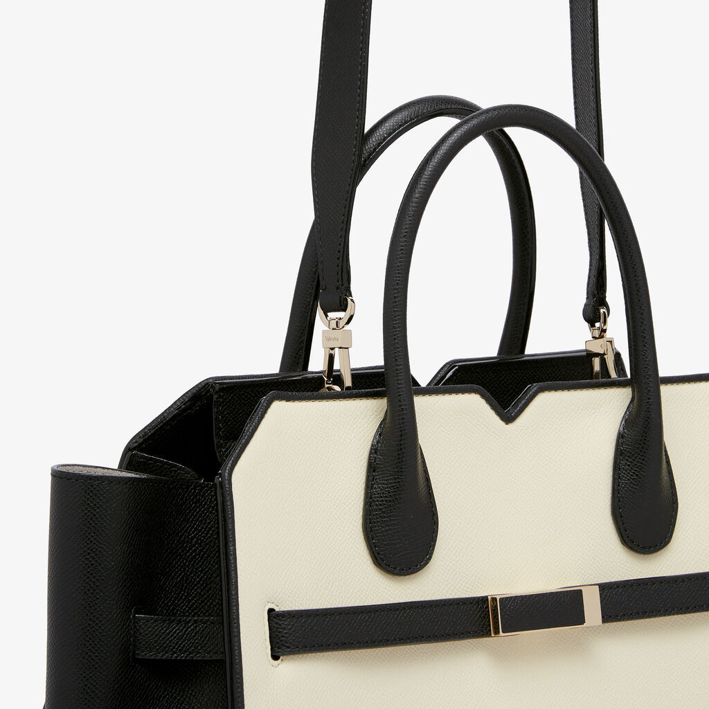 Borsa a Due Manici Milano Chiaroscuro Media - Pergamena White/Black - Vitello Millepunte Soft - Valextra - 4