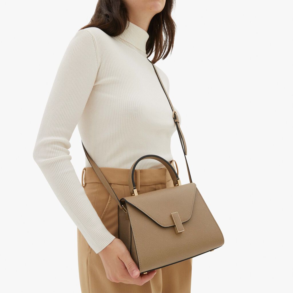 Oyster Brown Leather Mini top handle bag | Valextra Iside