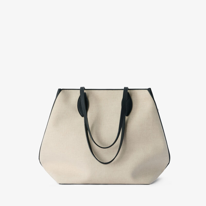 Vivi Canvas Shopping Large Bag - Sand Brown/Black - Tessuto Canvas/Vitello Millepunte Soft - Valextra - 1
