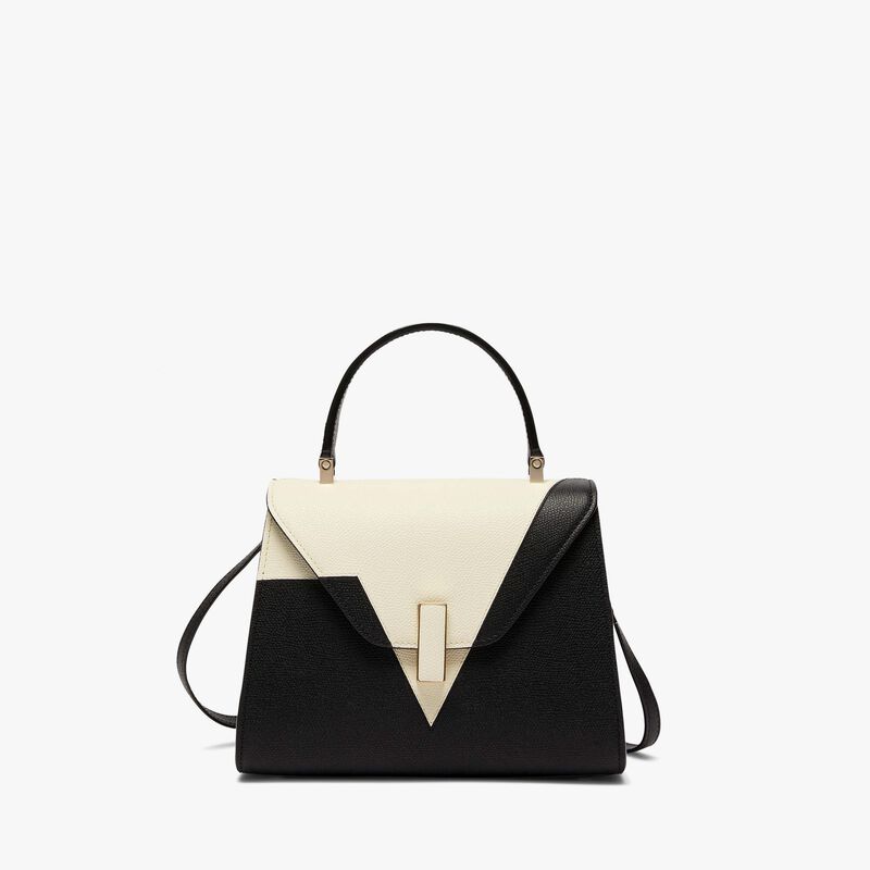 Iside V Intarsia Top Handle Mini Bag - Black/Pergamena White - Millepunte calf leather - Valextra - 1