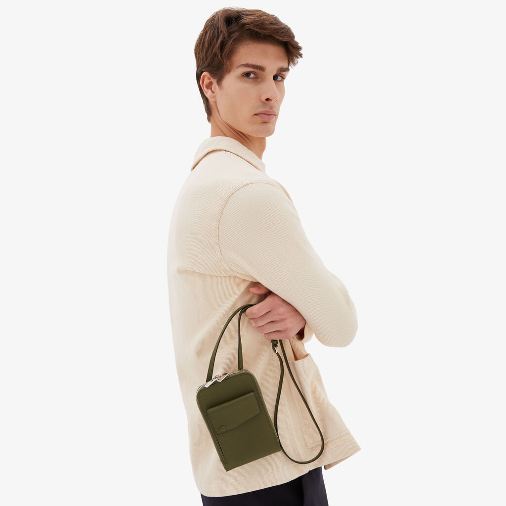 Crossbody Phone case - Military Green - Vitello VS - Valextra - 2