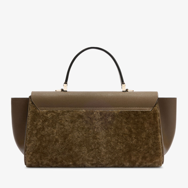Iside Editor Shearling Top Handle Bag -  - Montone Merinos/Vitello Millepunte Soft - Valextra - 7