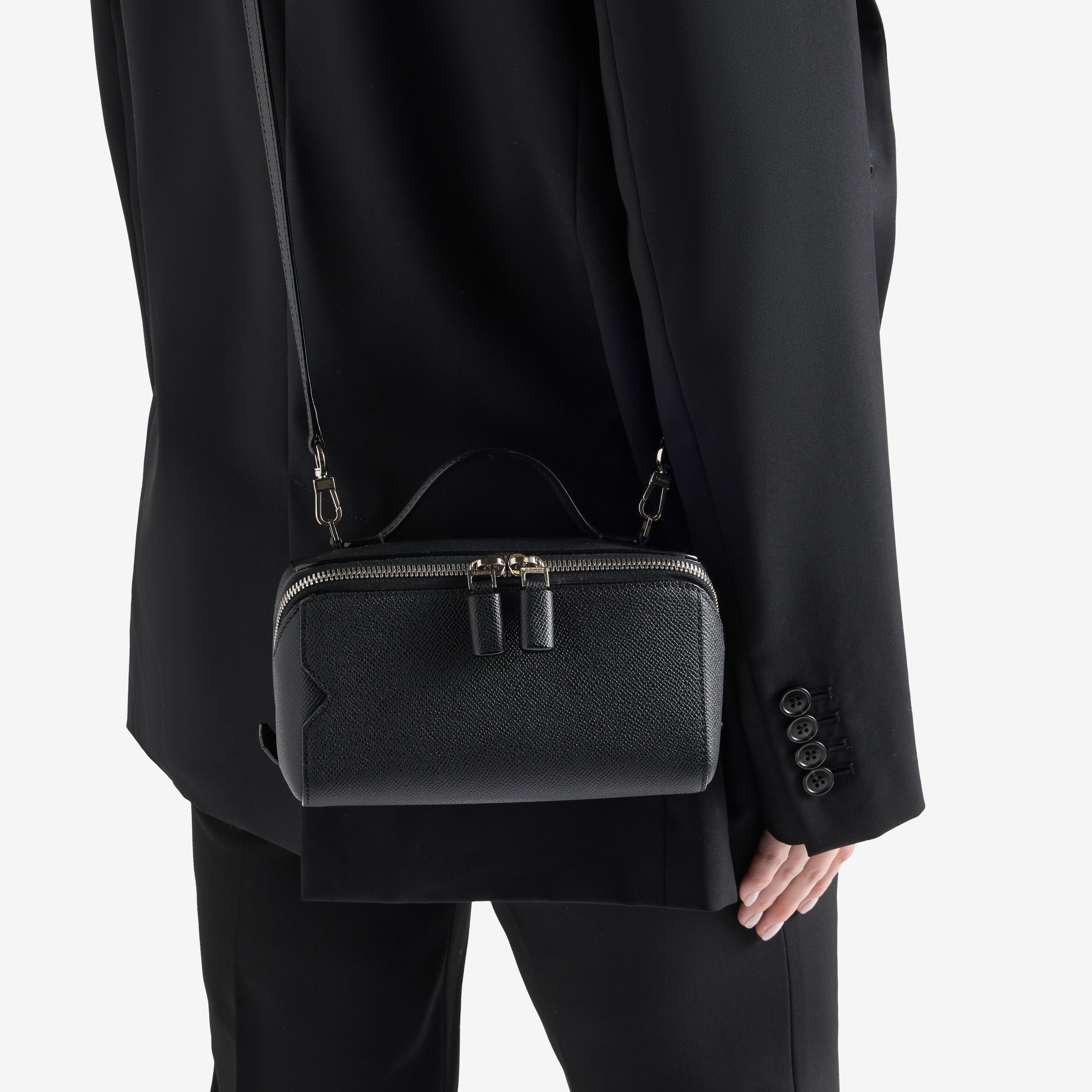 Black Leather Luxury Crossbody Vanity Bag | Valextra V-Line