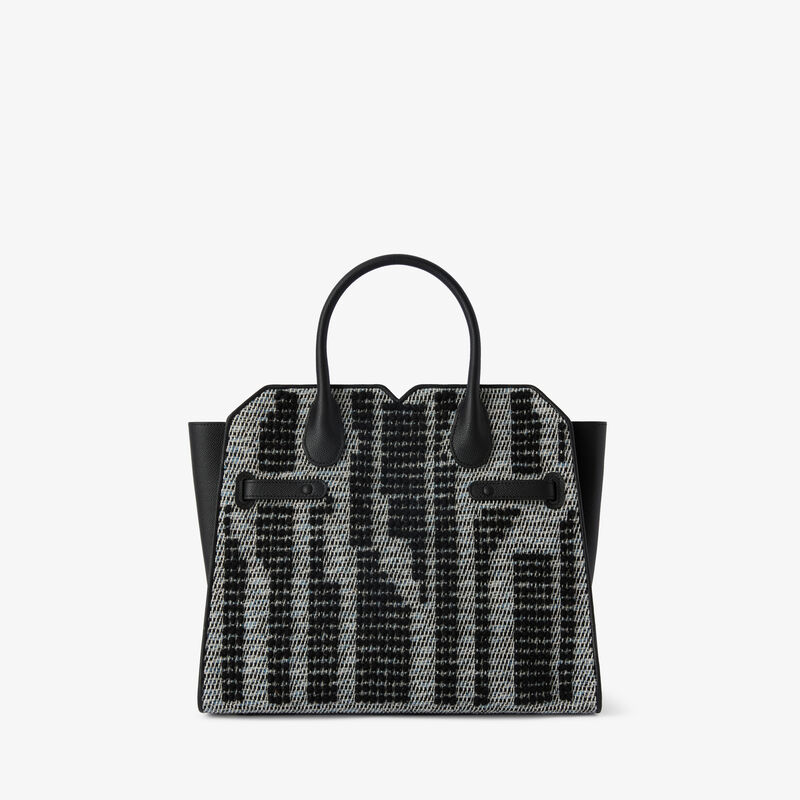 Milano Forest Pibiones Two Handles Medium Bag - Black/Grey - Pibiones  wool Fabric and Millepunte leather - Valextra - 6