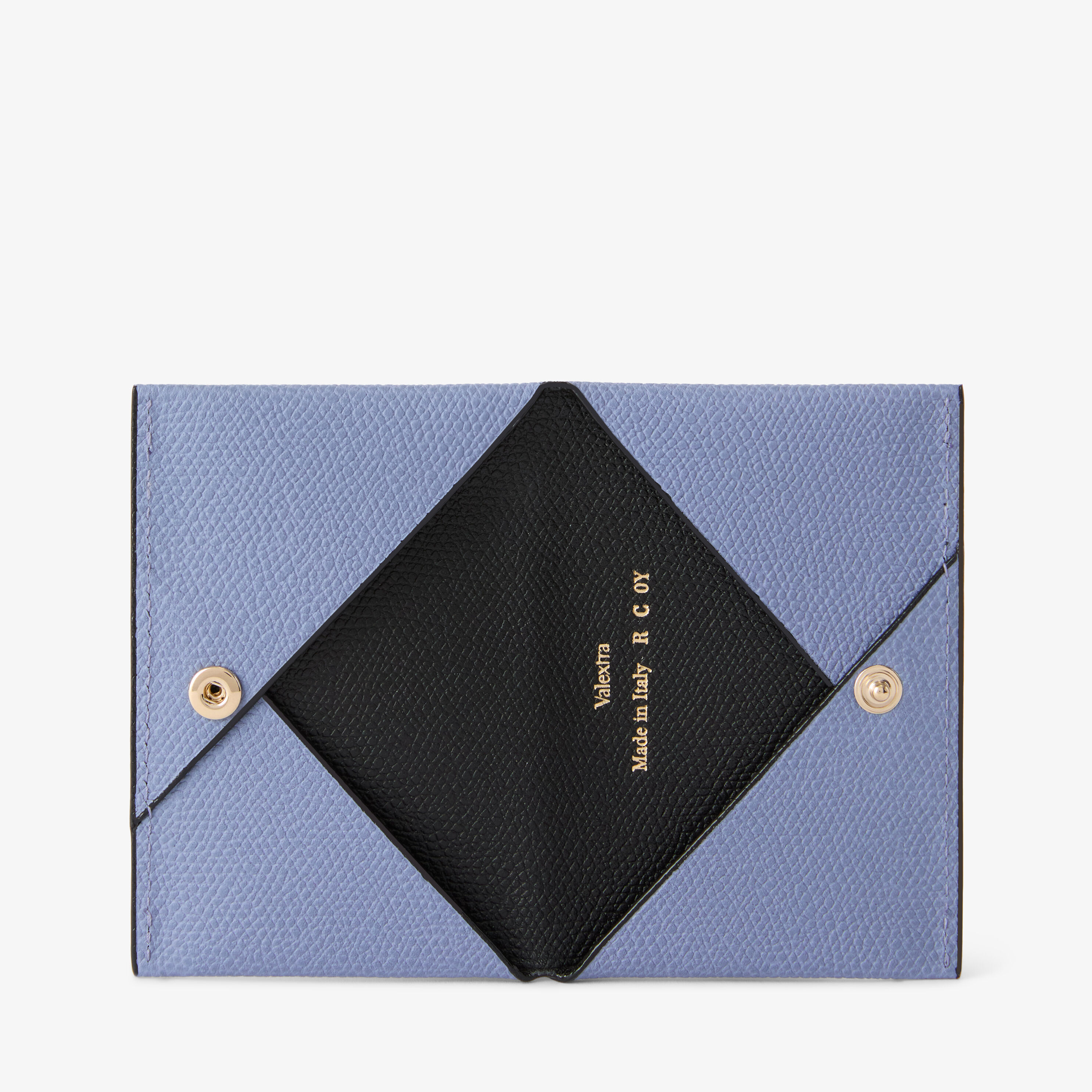 Baby Blue & Black Leather Luxury Card Case with Button | Valextra