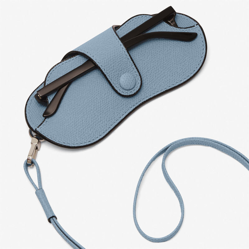 Glasses case with lanyard - Shirt Blue - Millepunte calf leather - Valextra - 2