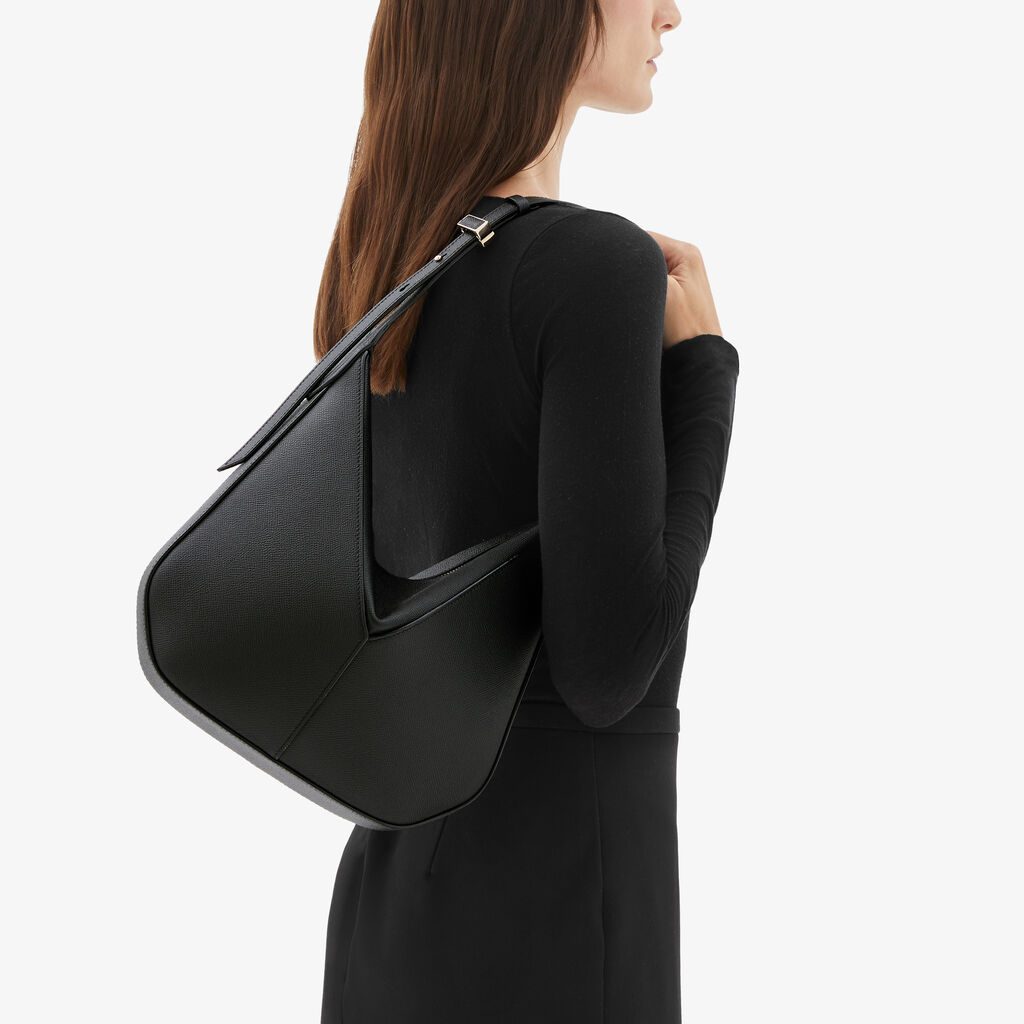 Vivi Hobo Mini Bag - Black - Vitello Millepunte Soft - Valextra - 2