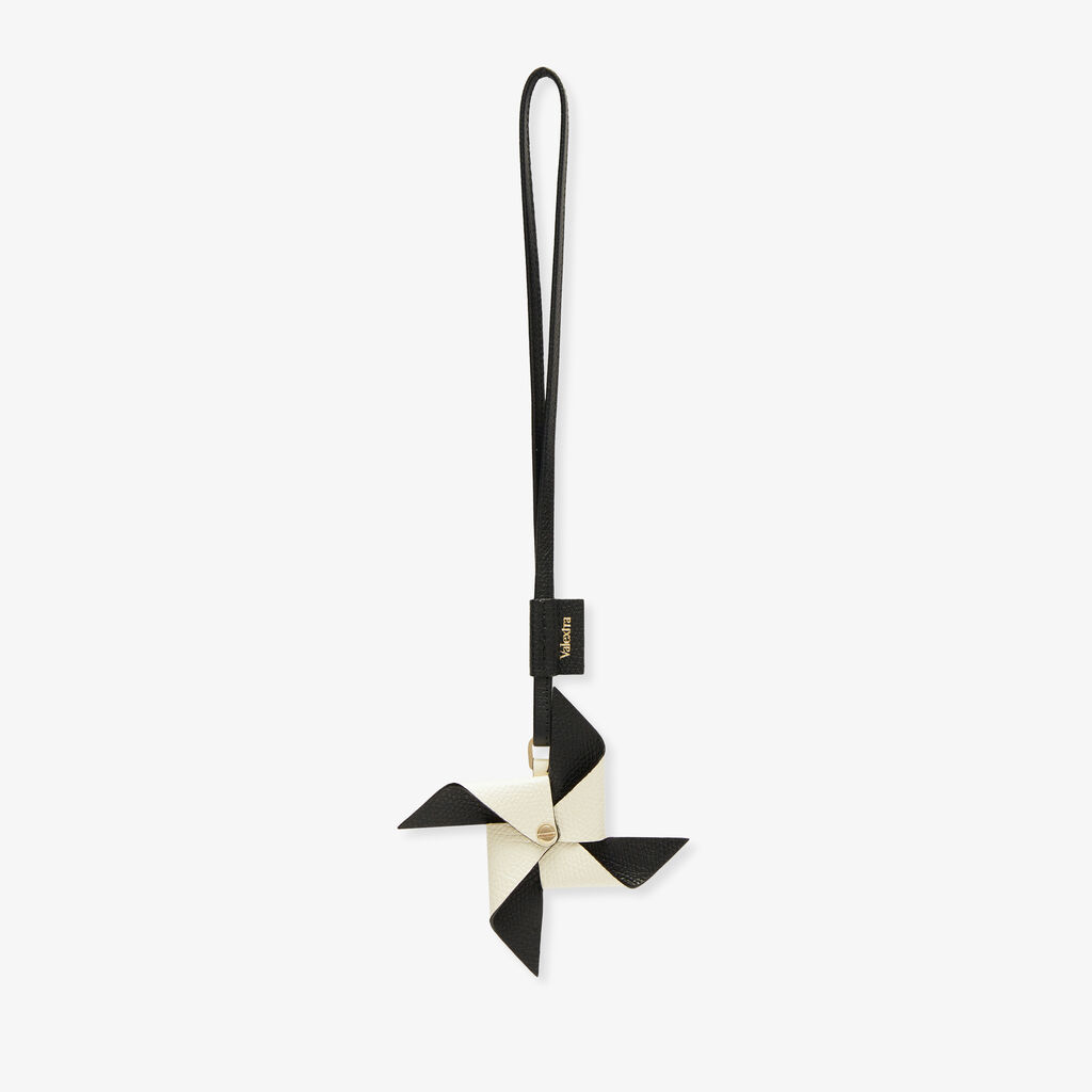 Pinwheel Charm - Black/Pergamena White - Vitello VS - Valextra - 1