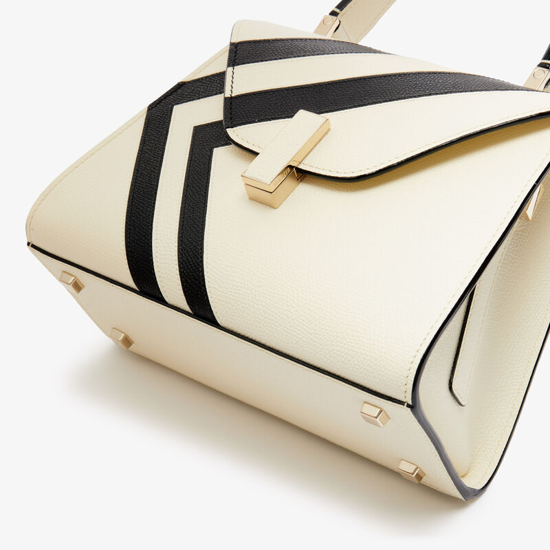 Iside Intarsia V-Stripes Top Handle Mini Bag - Pergamena White/Black - Millepunte calf leather - Valextra - 4