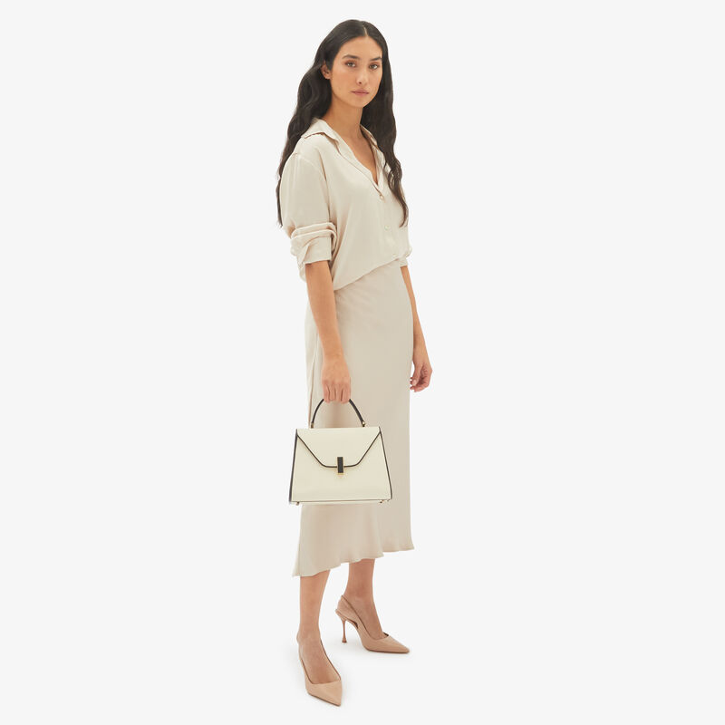 Medium Iside Chiaroscuro Top Handle Bag - Pergamena White/Black - Millepunte calf leather - Valextra - 2