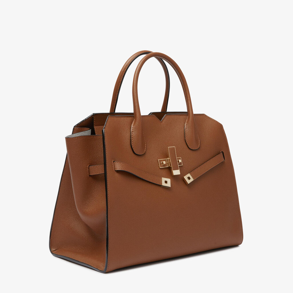 Milano Two Handles Medium Bag - Chocolate Brown - Vitello Millepunte Soft - Valextra - 7