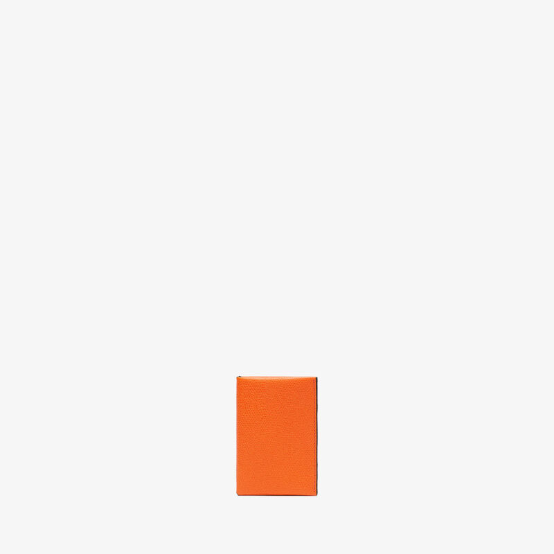Card Case with Button - Orange/Black - Millepunte calf leather - Valextra - 1