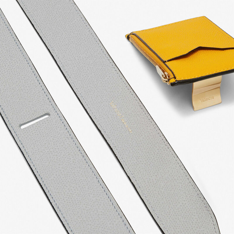 Shoulder Strap with Zip Pocket - Stone Grey/Sun Yellow - Millepunte calf leather - Valextra - 4