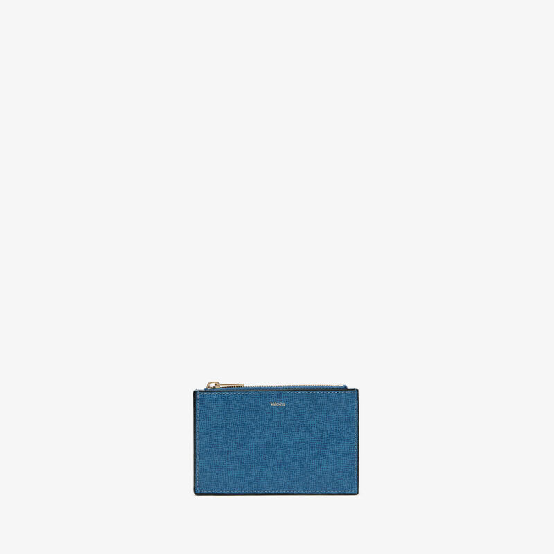 Card Holder 3CC with Zip - Cobalt Blue - Pavè calf leather - Valextra - 4