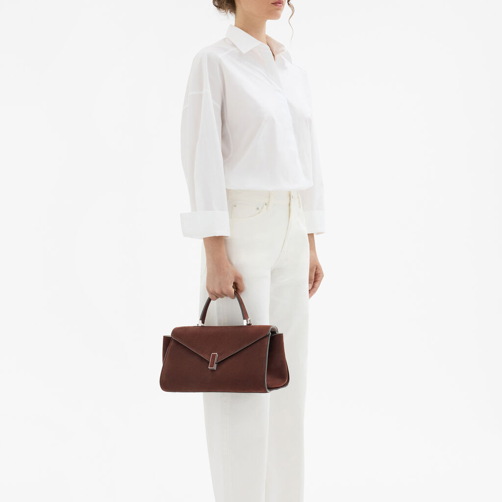 Iside Editor Senso Top Handle Medium Bag - Chocolate Brown - Vitello Millepunte Nabuk - Valextra - 2