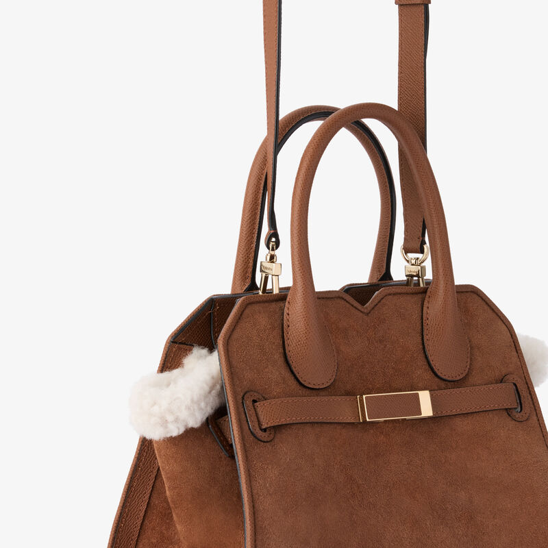 Milano Suede Shearling Two Handles Mini Bag - Chocolate Brown - Montone Scamosciato/Vitello Millepunte Soft - Valextra - 4
