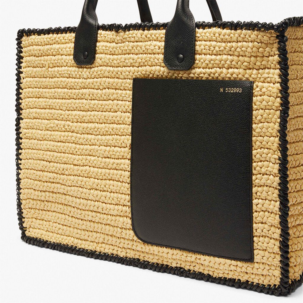 Borsa Tote Soft Rafia Crochet Grande - Beige/Nero - Rafia/Vitello VS - Valextra - 3