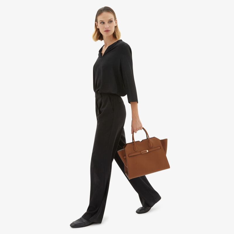 Milano Two Handles Medium Bag - Chocolate Brown - Millepunte Soft calf leather - Valextra - 2