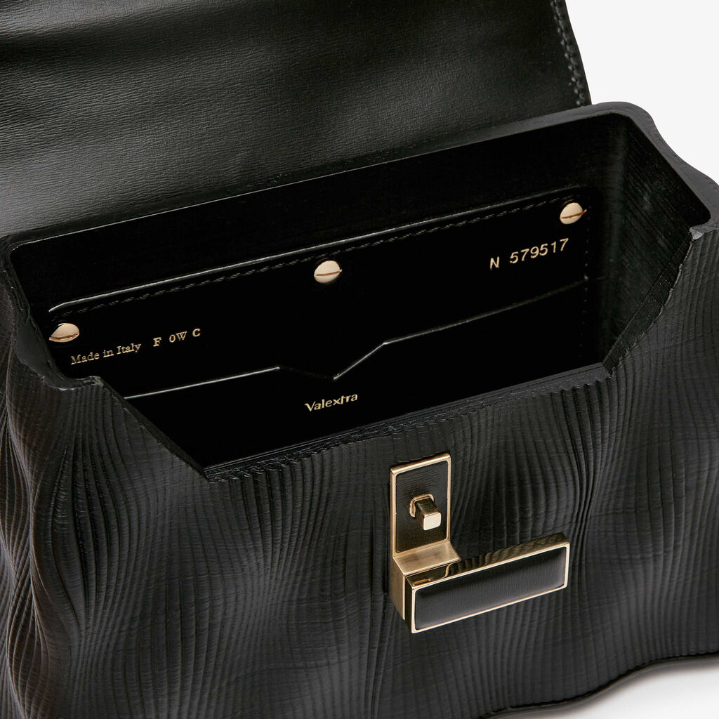 Iside Top Handle Onda Mini Bag - Black - Vitello Palmellato-Stampa 3D Onde - Valextra - 3