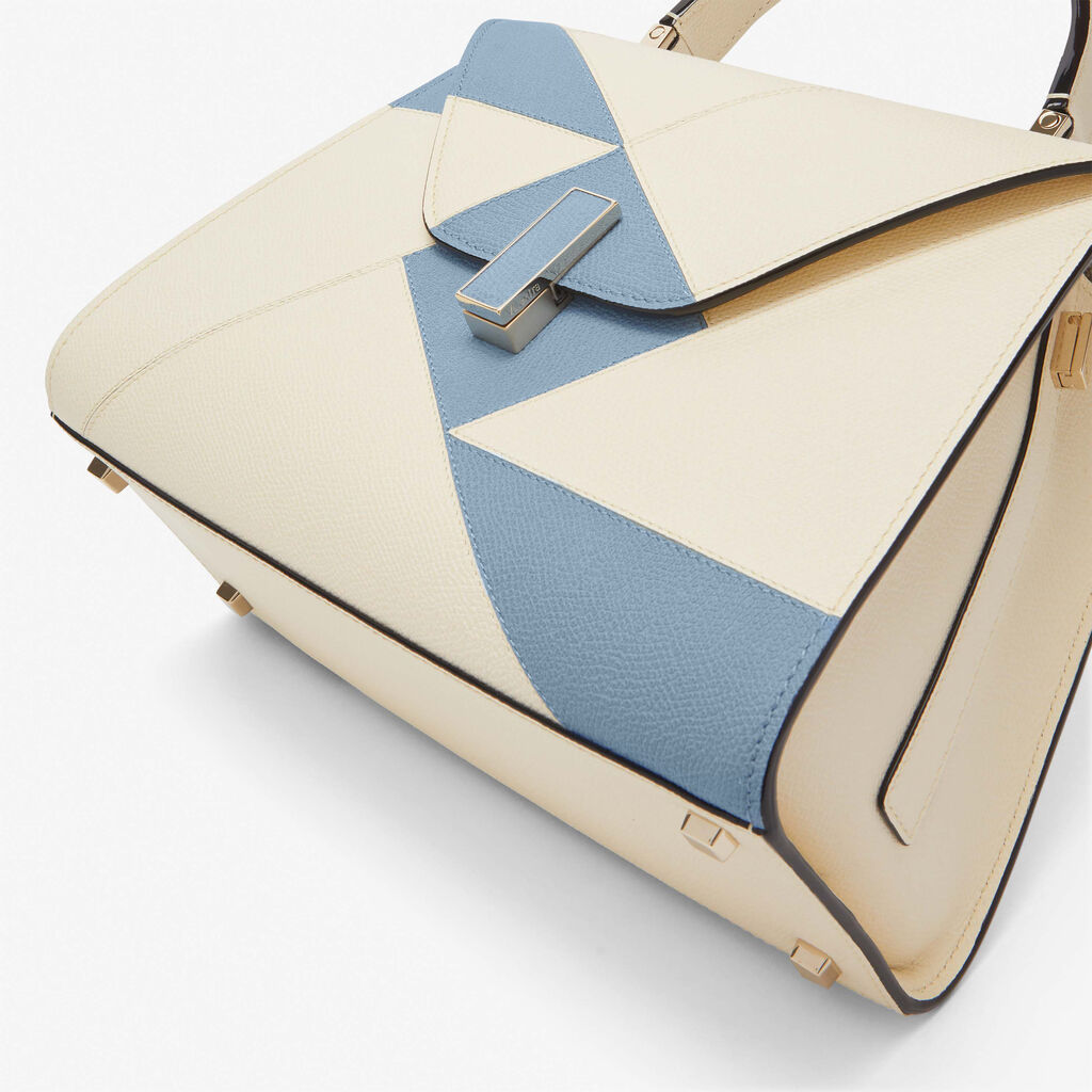 Iside Carousel Top handle Medium bag - Pergamena White/Shirt Blue - Vitello VS-Intarsio Rombo - Valextra - 4