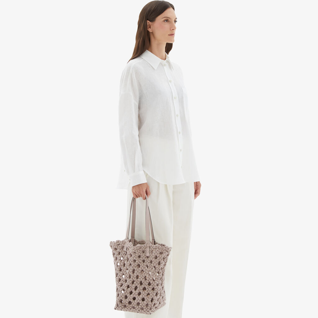 Sportami Via Shopping Bag - Nude Pink - Tessuto Intrecciato/Vitello VS - Valextra - 4