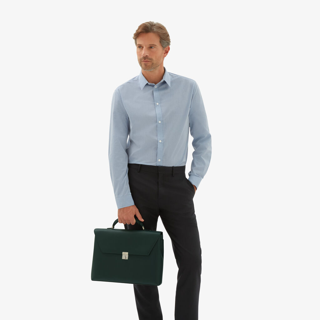 Avietta Briefcase with Flap 24h - Valextra Green - Vitello VS - Valextra - 2