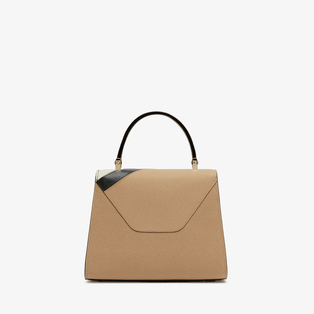 Iside Intarsia V-Stripes Top Handle Mini Bag - Cashmere Beige/Black/Pergamena White - VS Vitello-Stripes - Valextra - 6