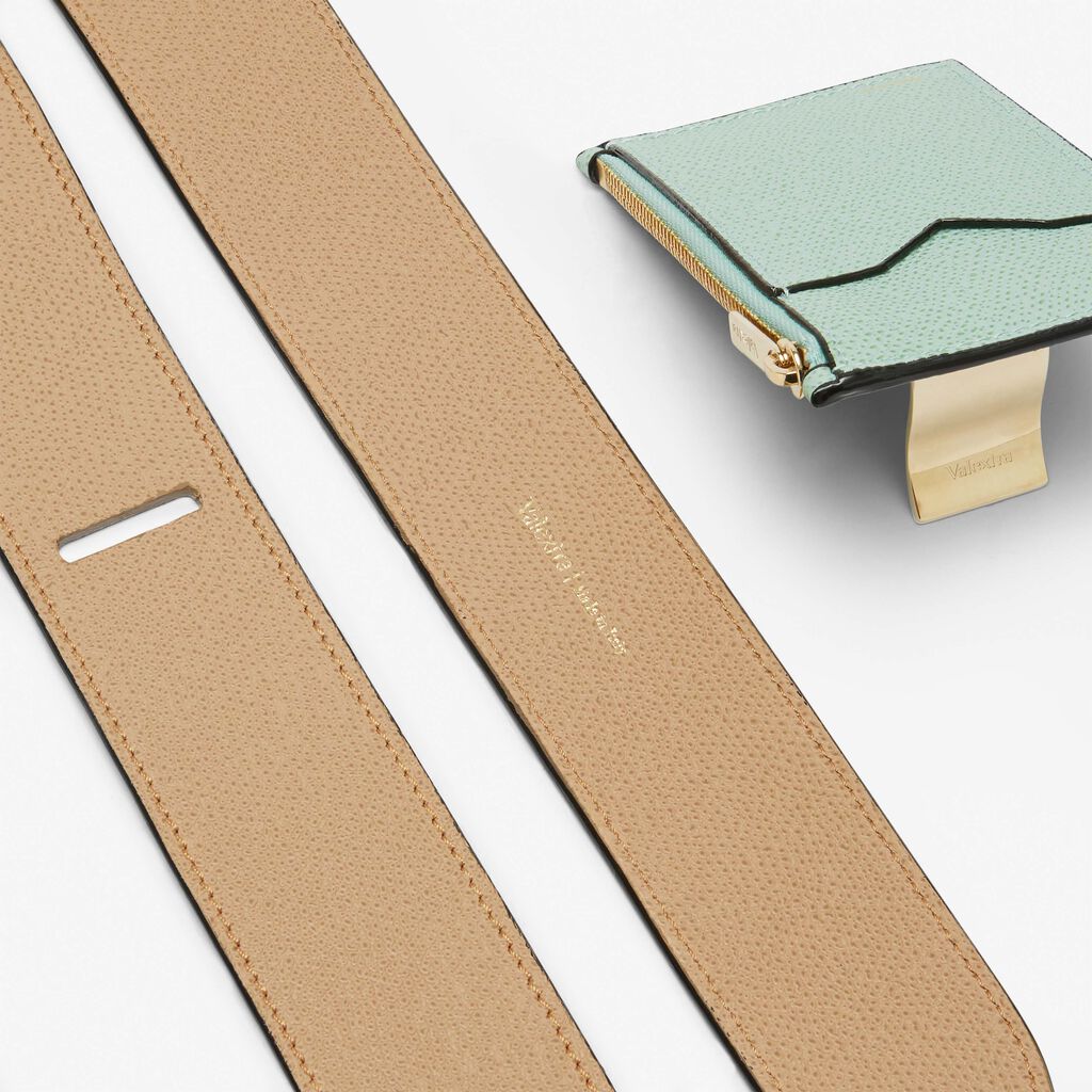 Shoulder Strap with Zip Pocket - Cashmere Beige/Aqua Green - Vitello VS - Valextra - 4