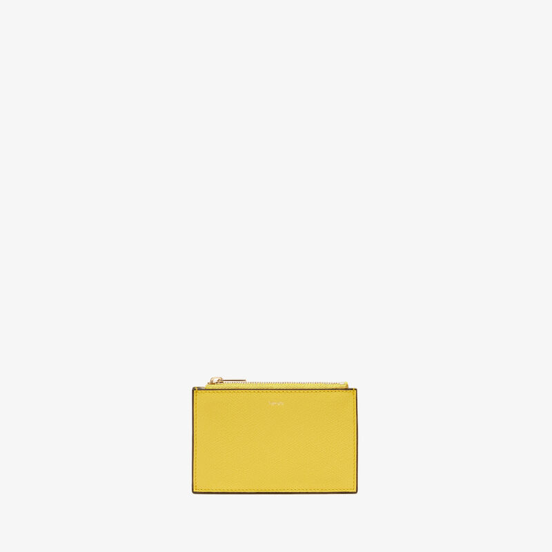 Card Holder 3CC with Zip - Yellow - Millepunte calf leather - Valextra - 4