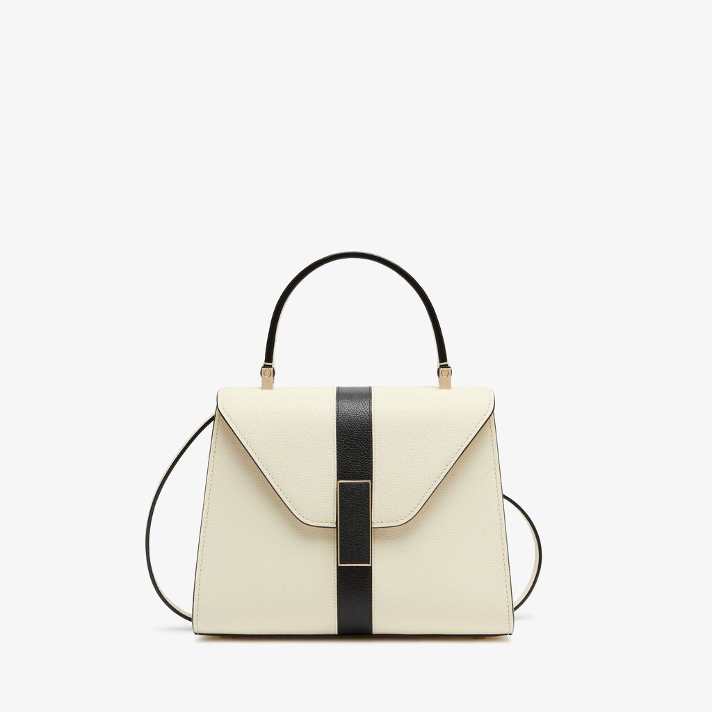 Iside Intarsia Line Top Handle Mini Bag - Pergamena White/Black - VS Vitello Line - Valextra - 1