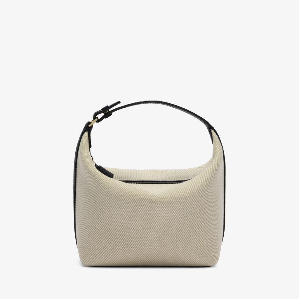 Mochi Textured Canvas Top Handle Mini Bag - Grey/Black - Canvas Eutolbat/Vitello Millepunte Soft - Valextra - 1